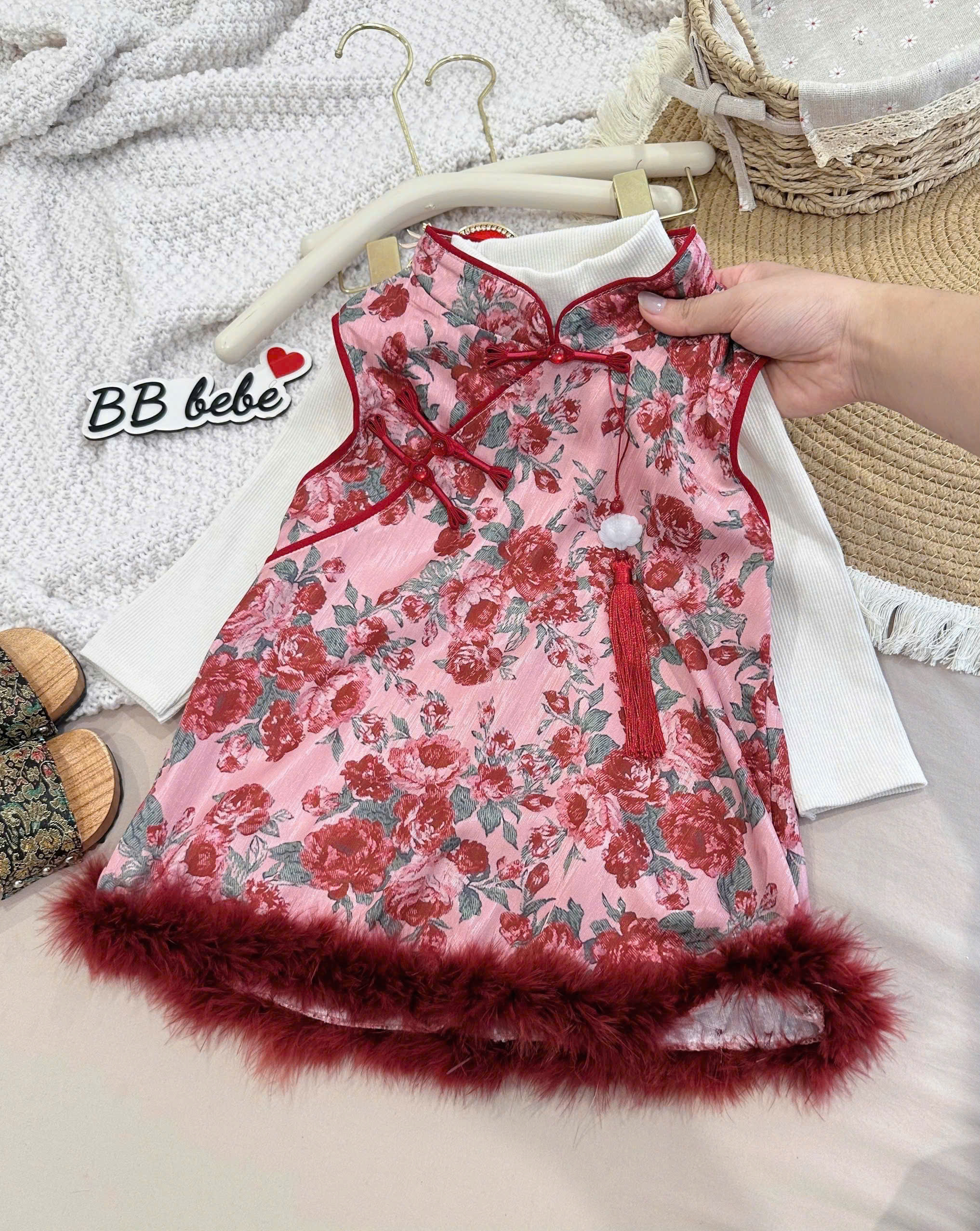 XẢ B987 - SET SƯỜN XÁM HỒNG PHỐI ĐỎ KÈM ÁO GIỮ NHIỆT