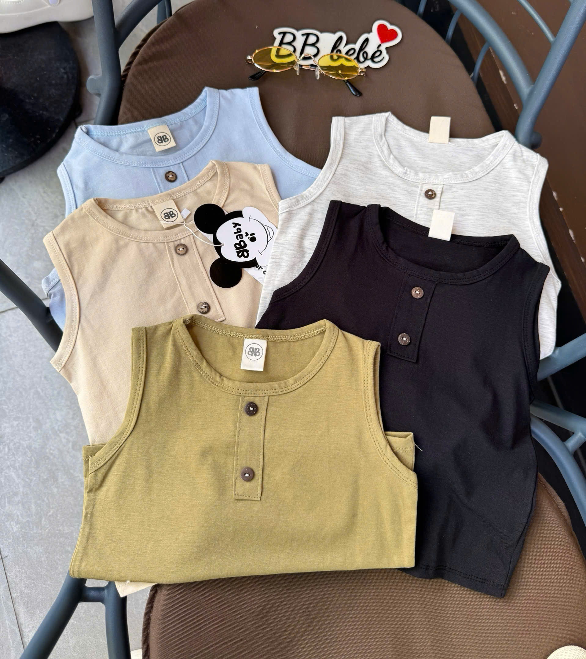 XẢ C118 - SET 5 ÁO BA LỖ XANH BE ĐEN XÁM