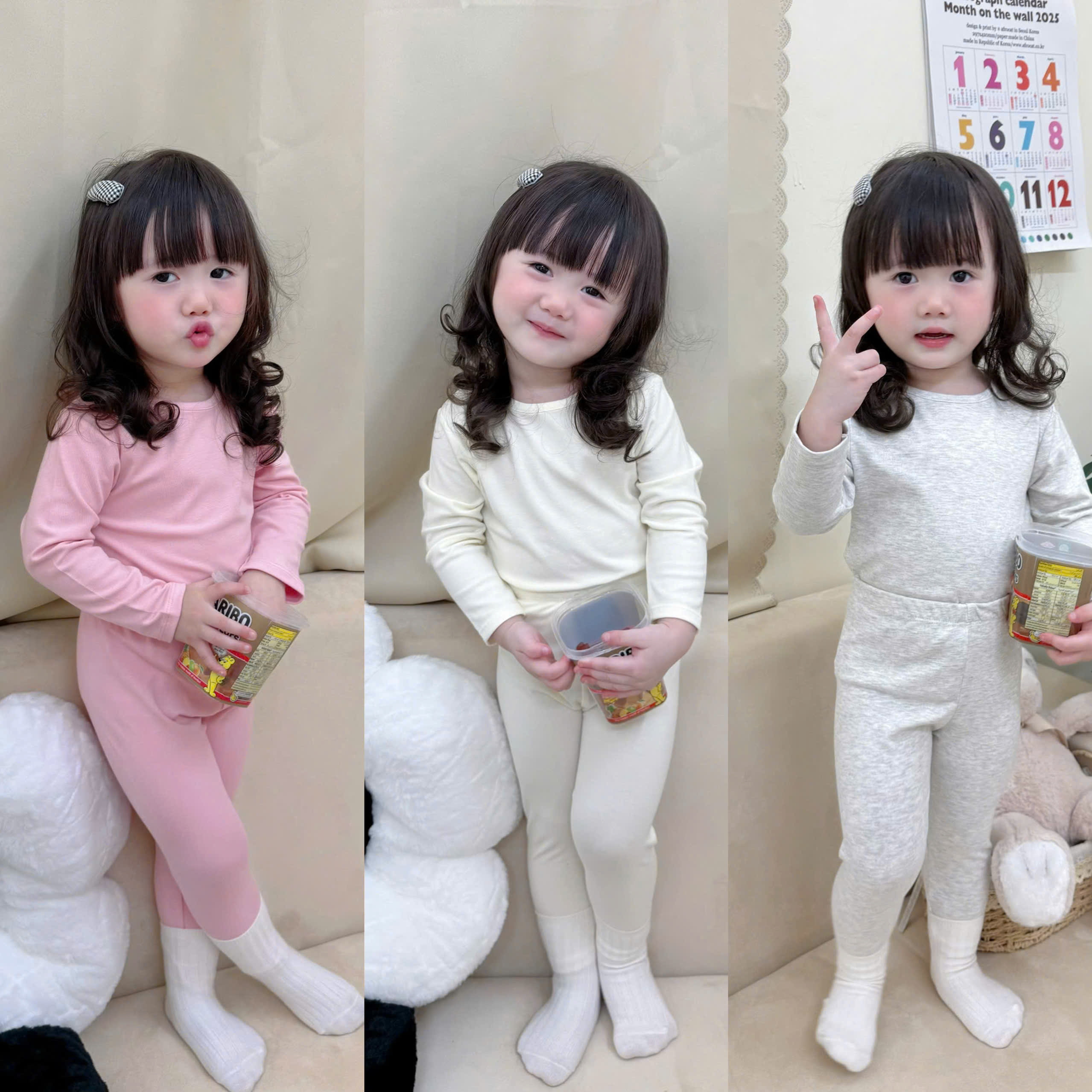 XẢ C216 - SET 3 BỘ ZIP TRƠN BE GHI HỒNG BG