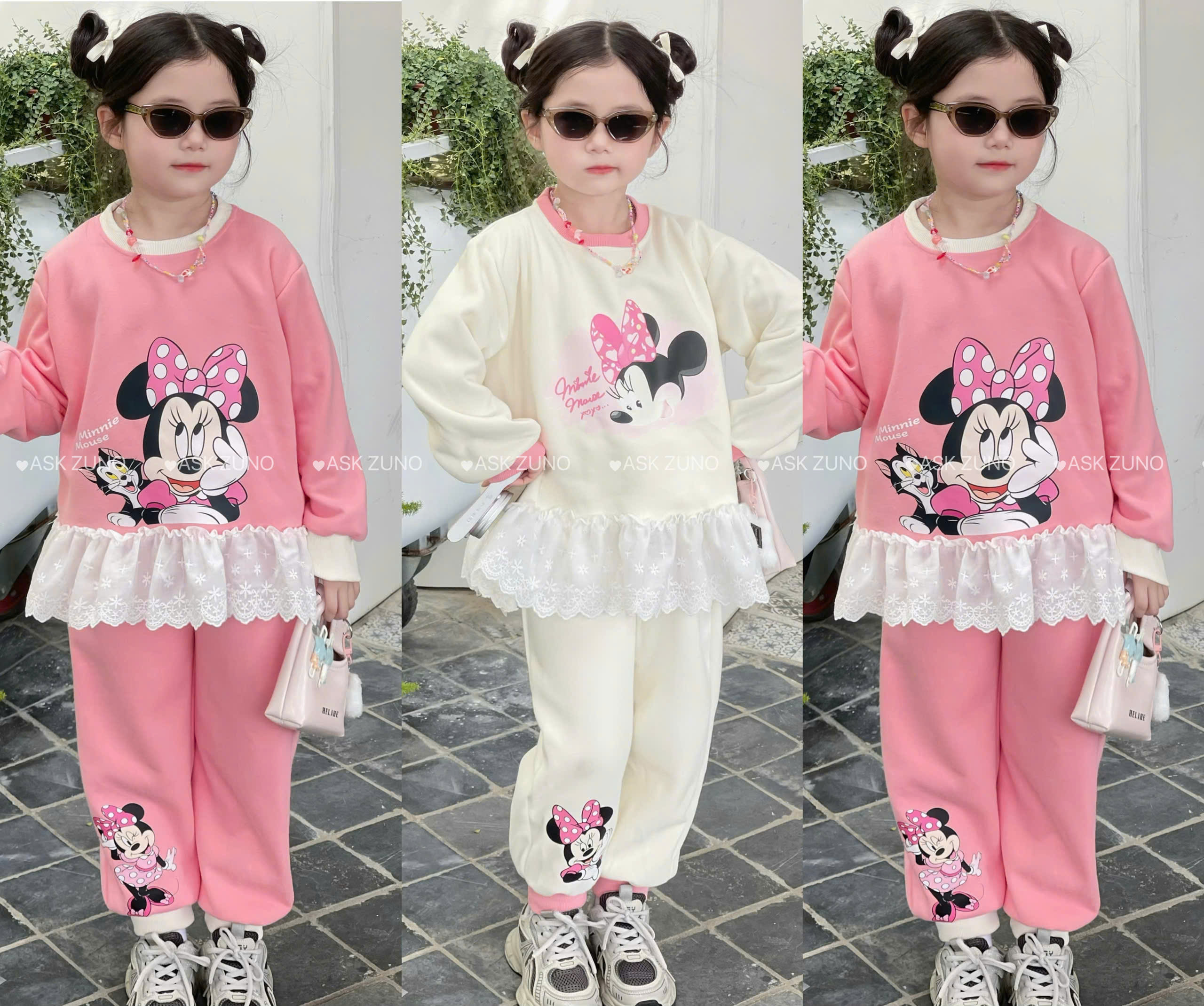 C224 - BỘ NỈ MINNIE TONE HỒNG KEM SZ NHỠ