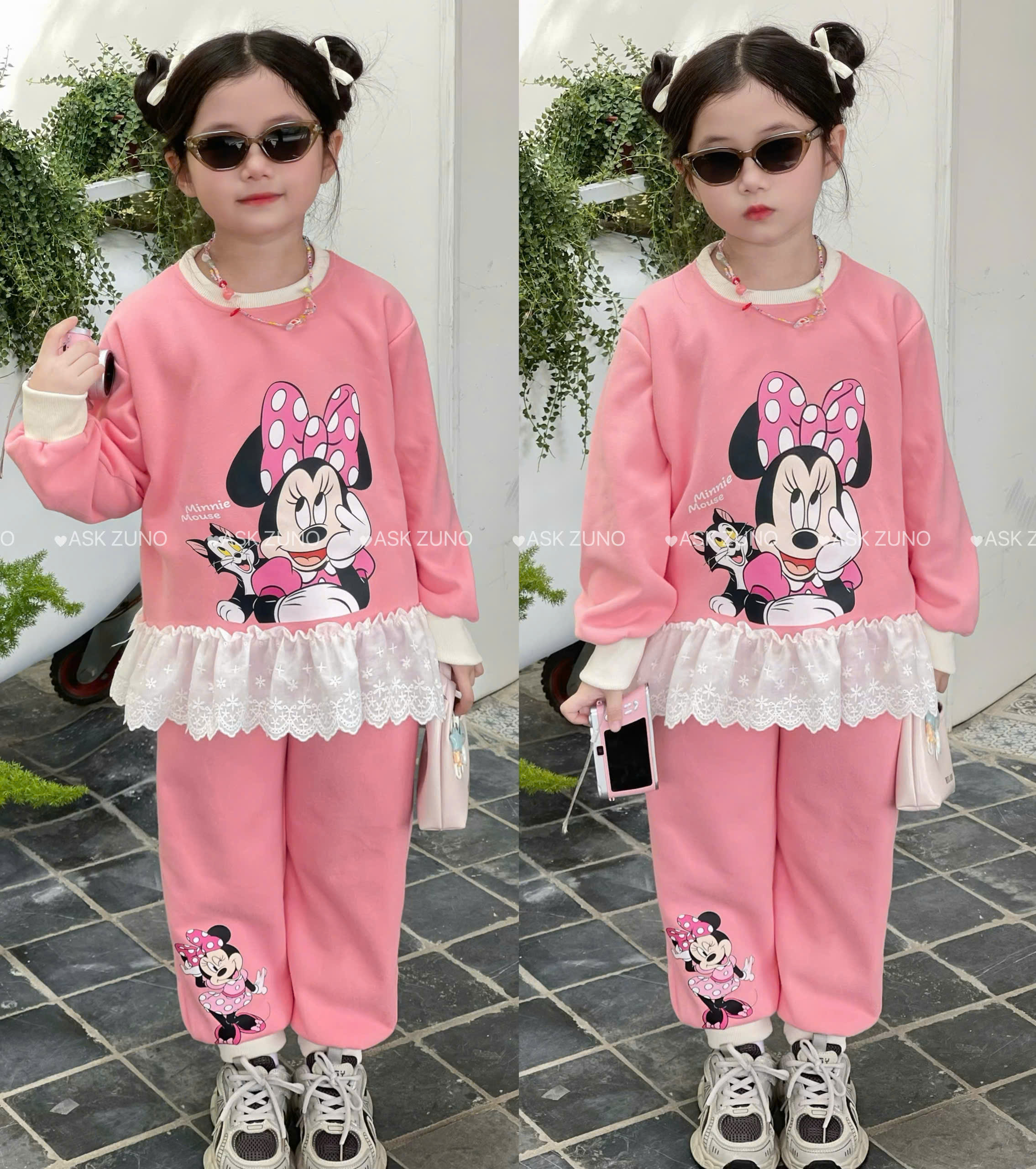 C224 - BỘ NỈ MINNIE TONE HỒNG KEM SZ NHỠ
