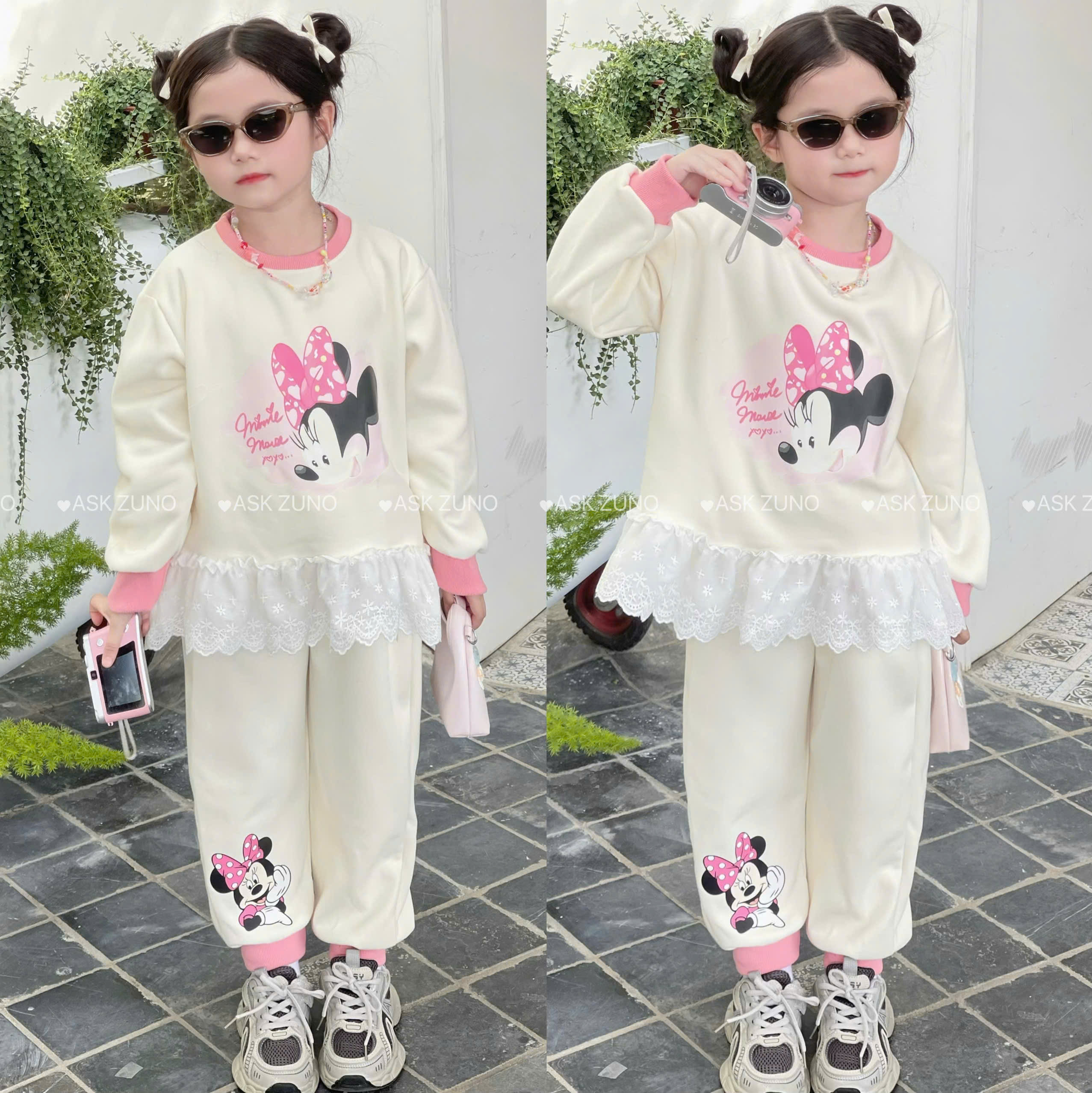 C224 - BỘ NỈ MINNIE TONE HỒNG KEM SZ NHỠ