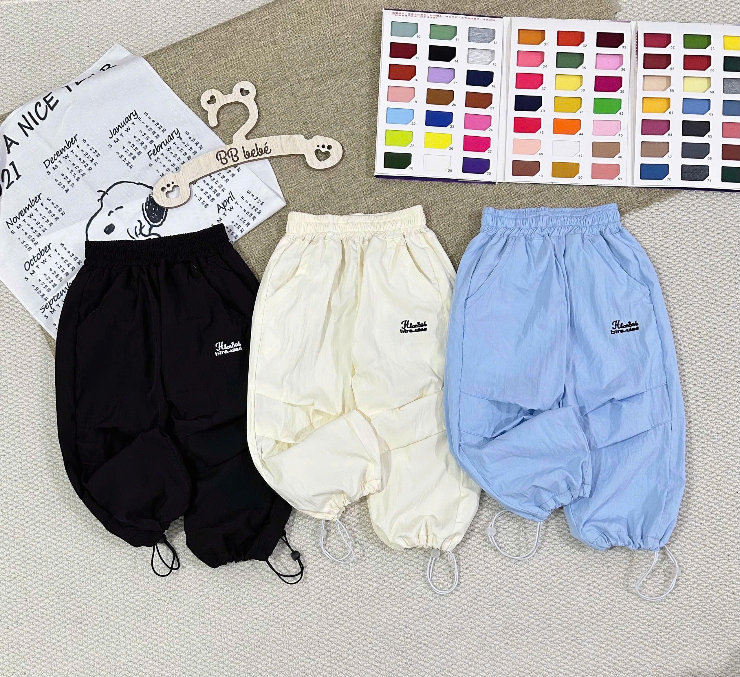 XẢ C284 - SET 3 QUẦN GIÓ XANH ĐEN KEM