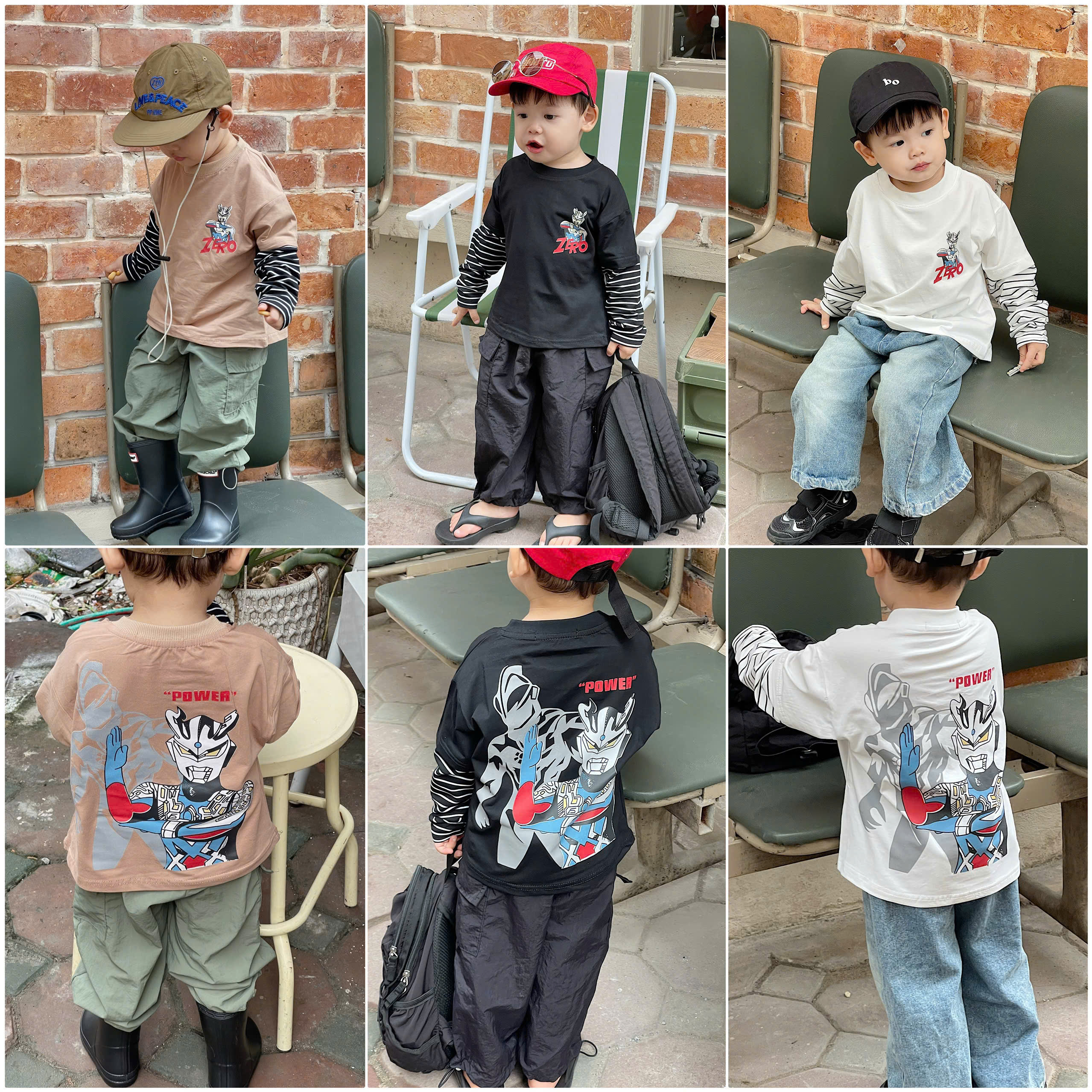 XẢ C312 - SET 3 ÁO DÀI TAY SIÊU NHÂN HERO NÂU ĐEN TRẮNG