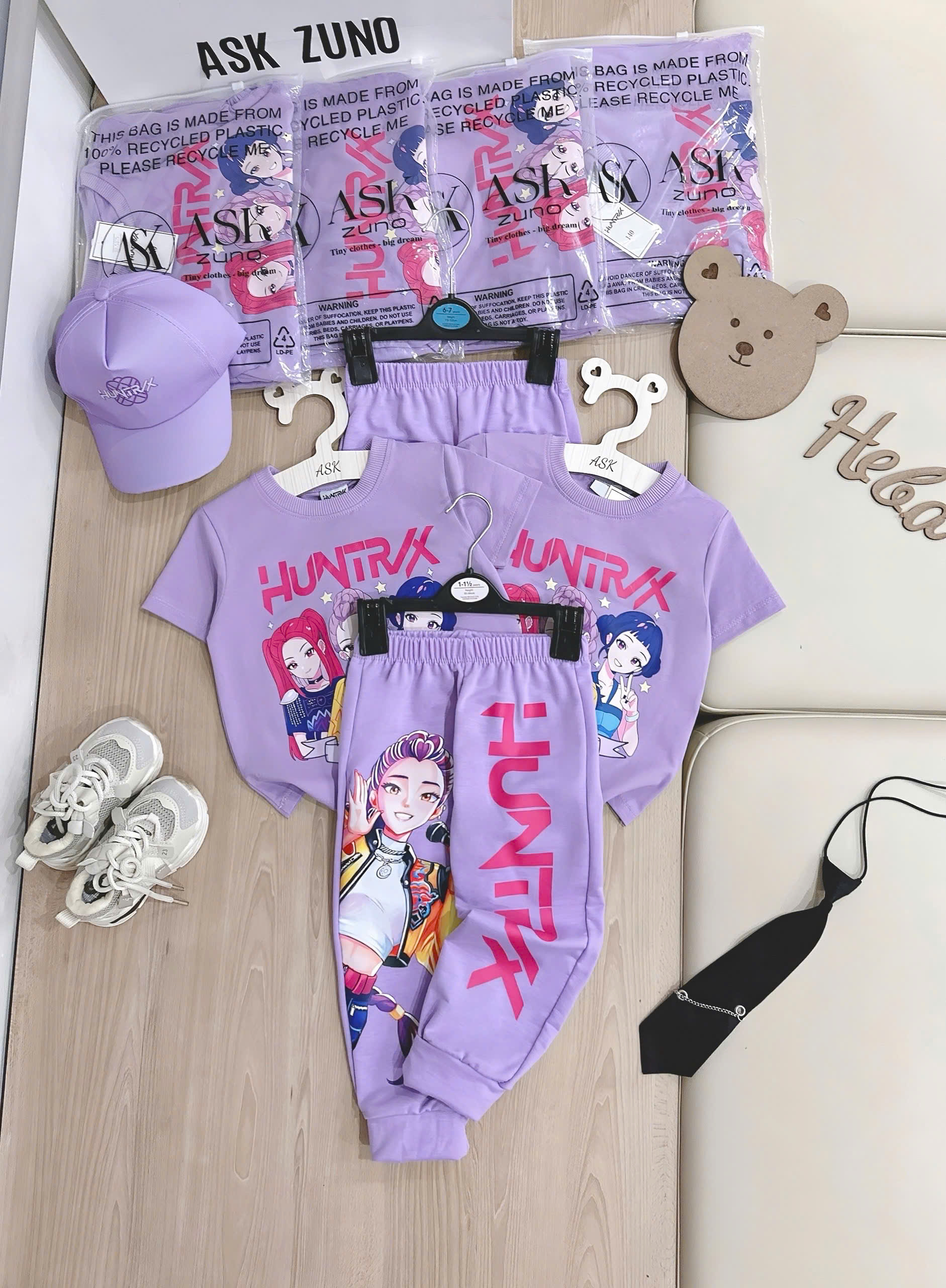 XẢ C72 - SET BỘ TÍM NHÓM NHẠC K POP HUNTRX BÉ GÁI KÈM MŨ