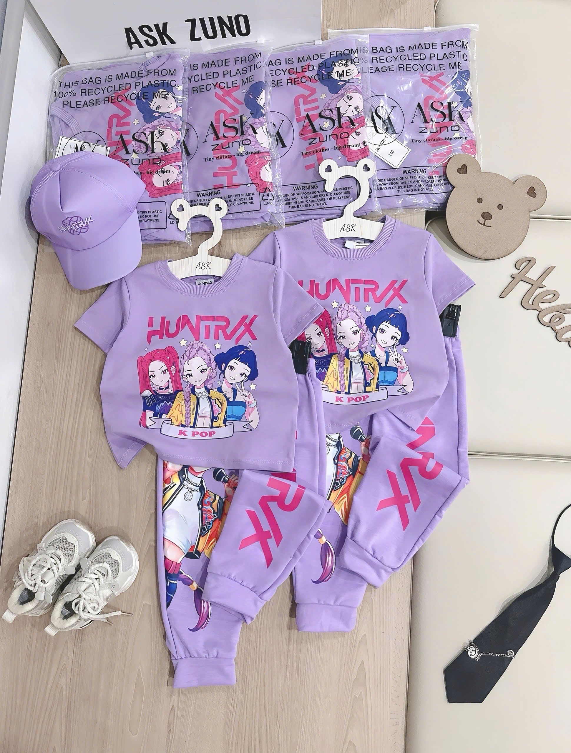 XẢ C72 - SET BỘ TÍM NHÓM NHẠC K POP HUNTRX BÉ GÁI KÈM MŨ