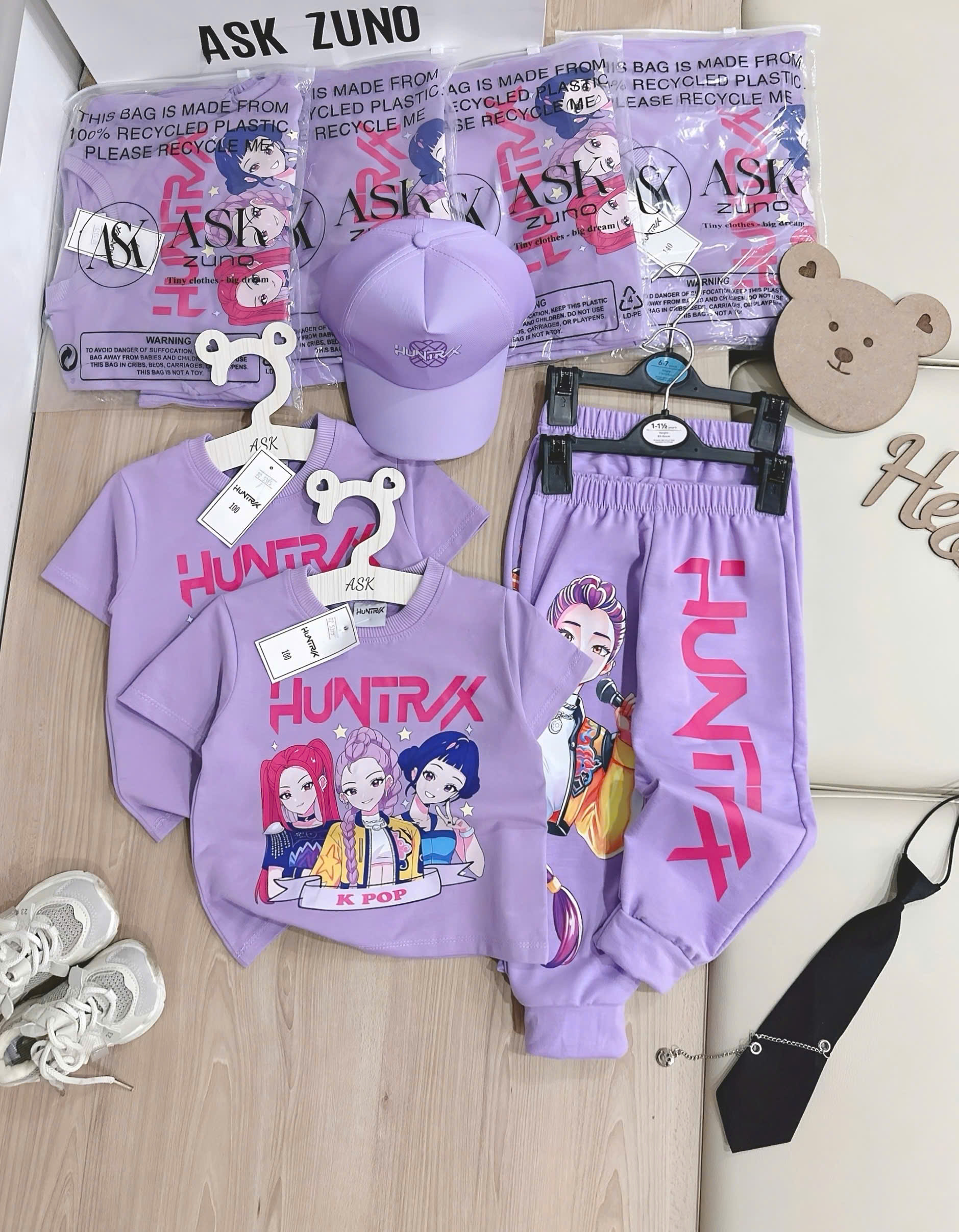 XẢ C72 - SET BỘ TÍM NHÓM NHẠC K POP HUNTRX BÉ GÁI KÈM MŨ