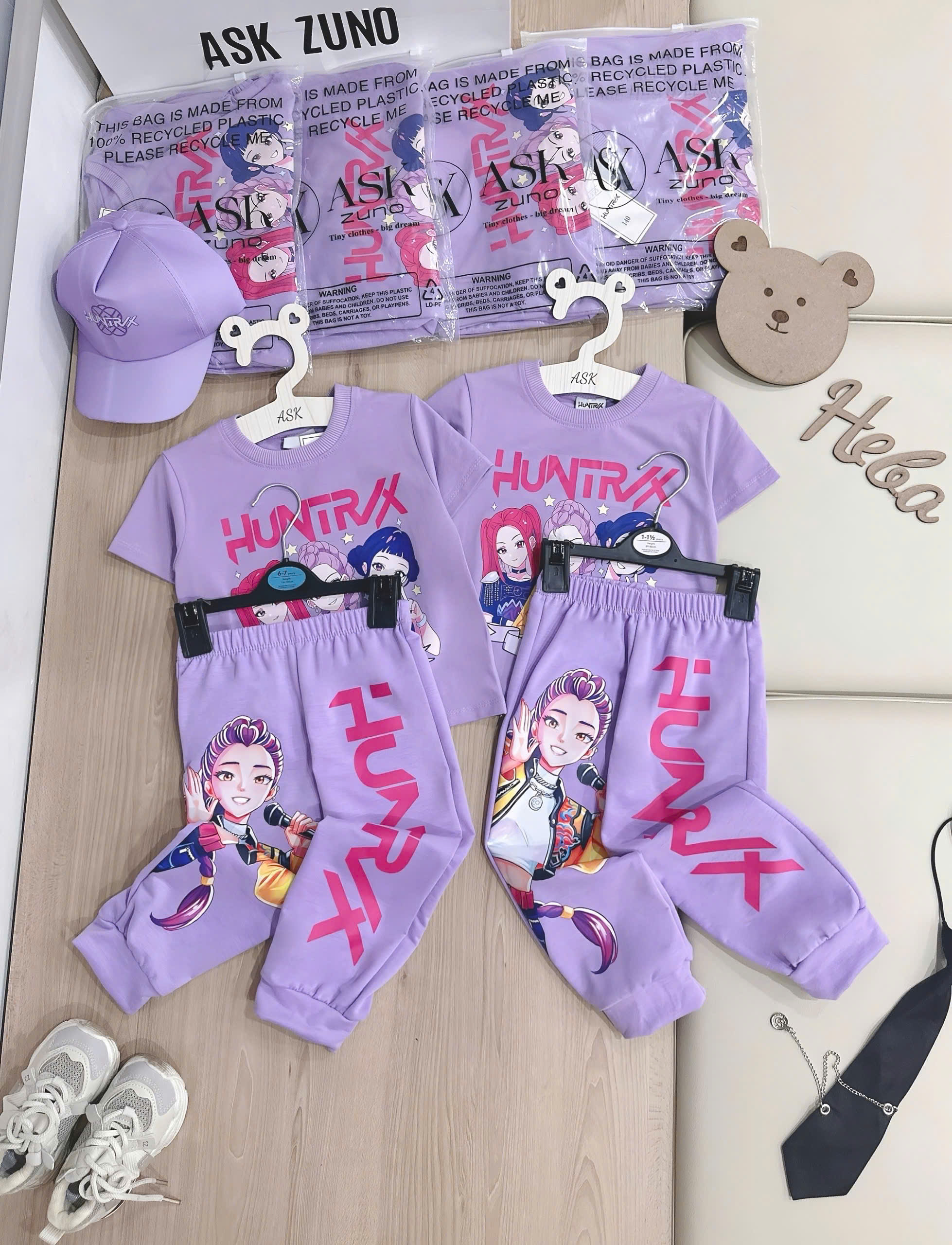 XẢ C72 - SET BỘ TÍM NHÓM NHẠC K POP HUNTRX BÉ GÁI KÈM MŨ