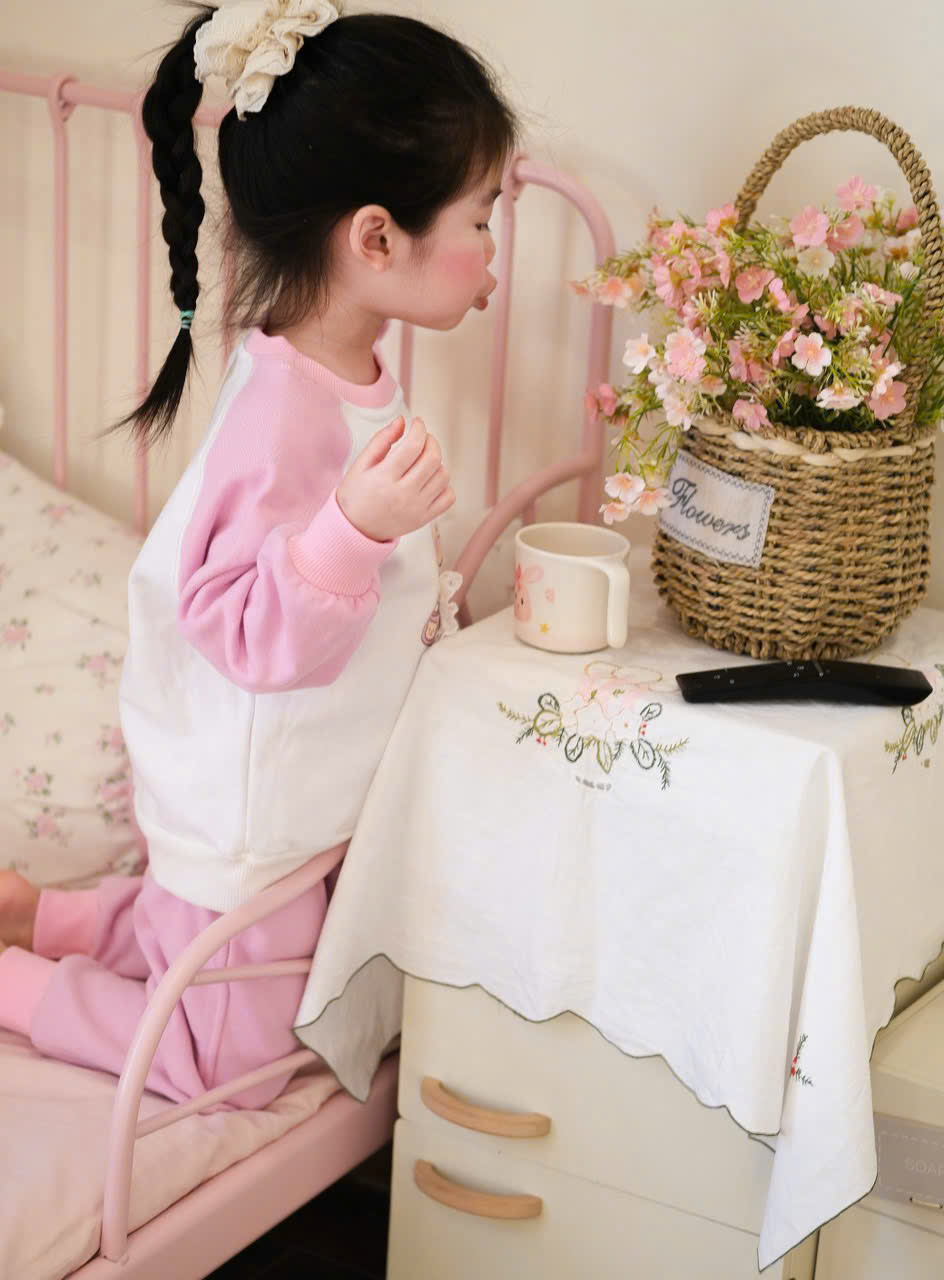 XẢ SET BỘ TRẮNG GẤU TAY PHA HỒNG QUẦN BO BG - A181