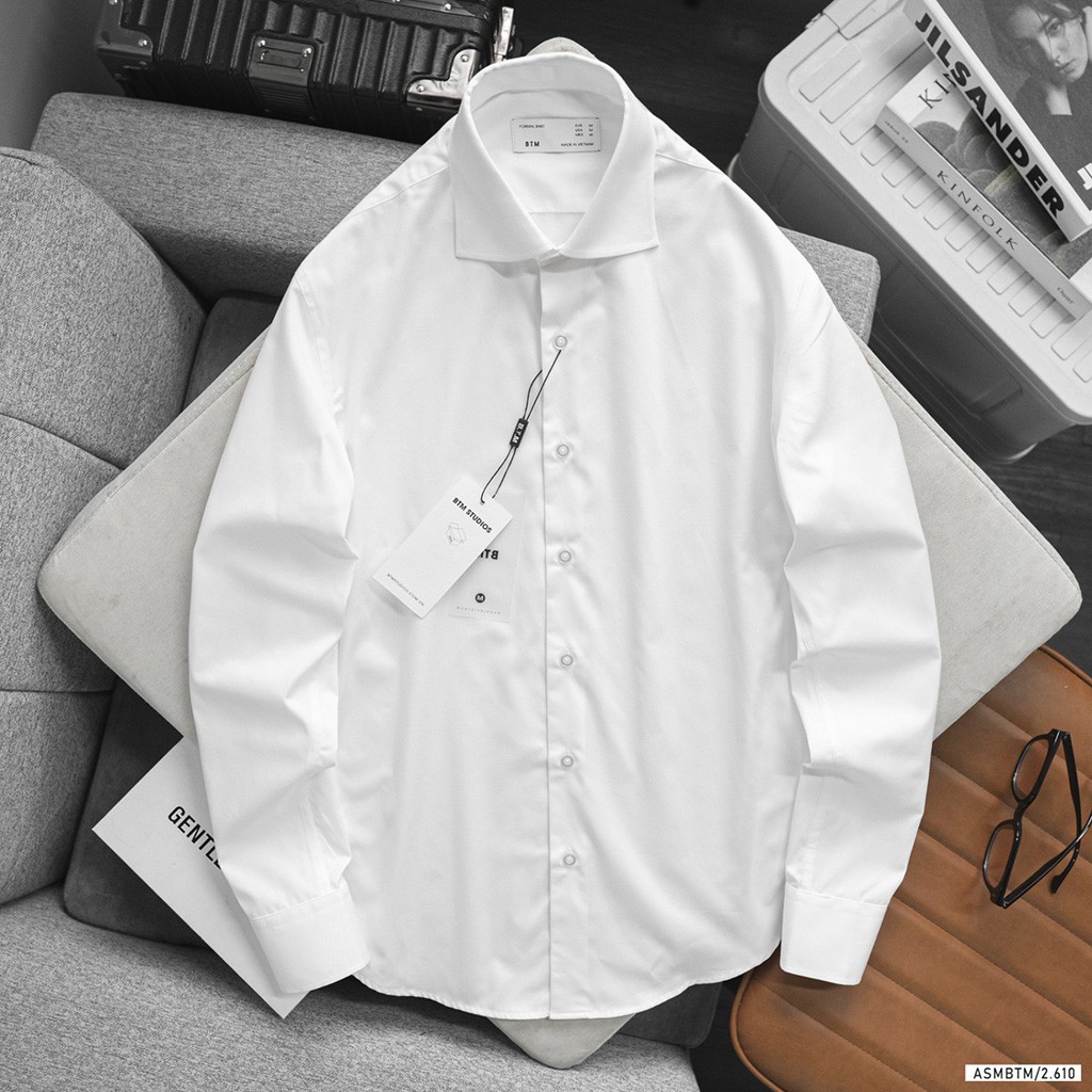 BTM Cut-Away Textured White Shirt