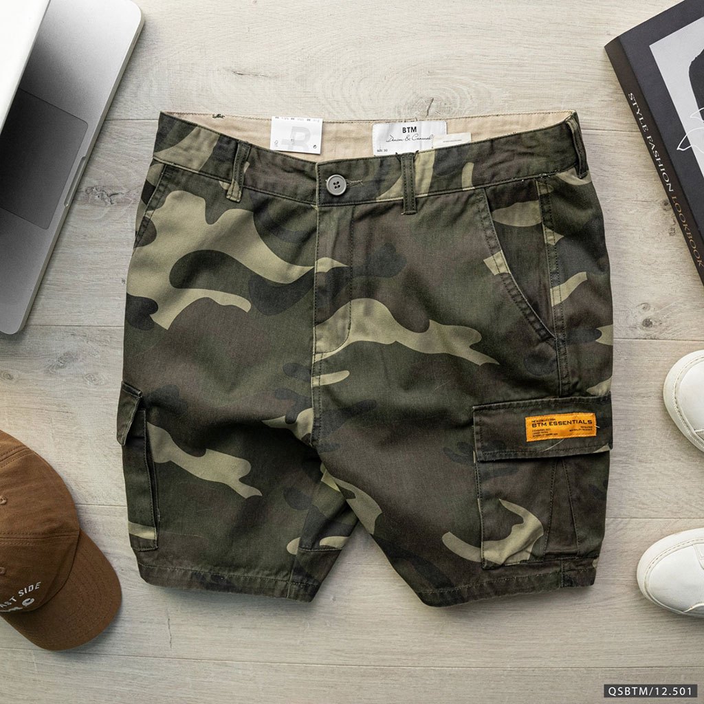 Quần short BTM cargo kaki dáng slimfit