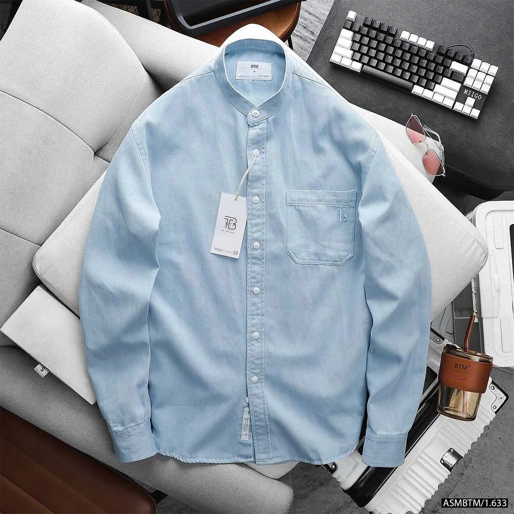 Áo sơ mi BTM denim maocollar shirt & logo