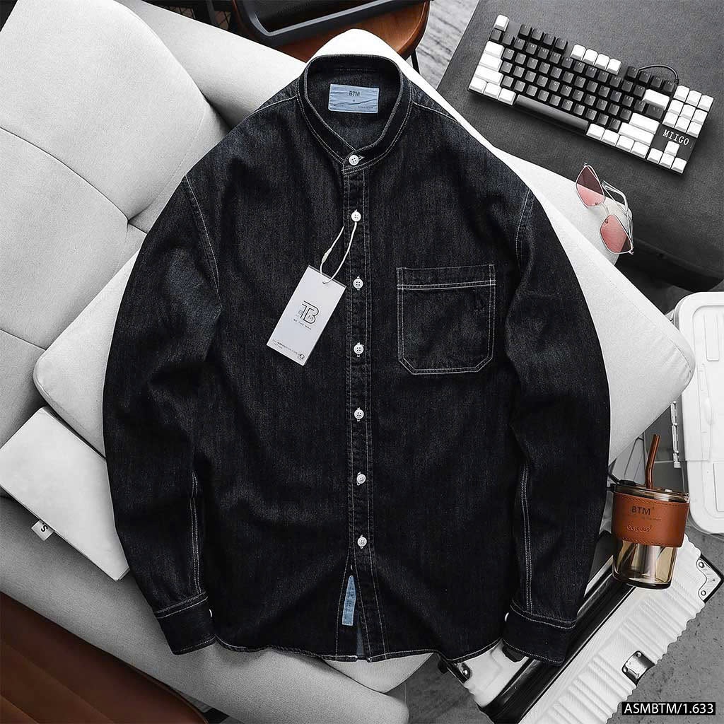 Áo sơ mi BTM denim maocollar shirt & logo