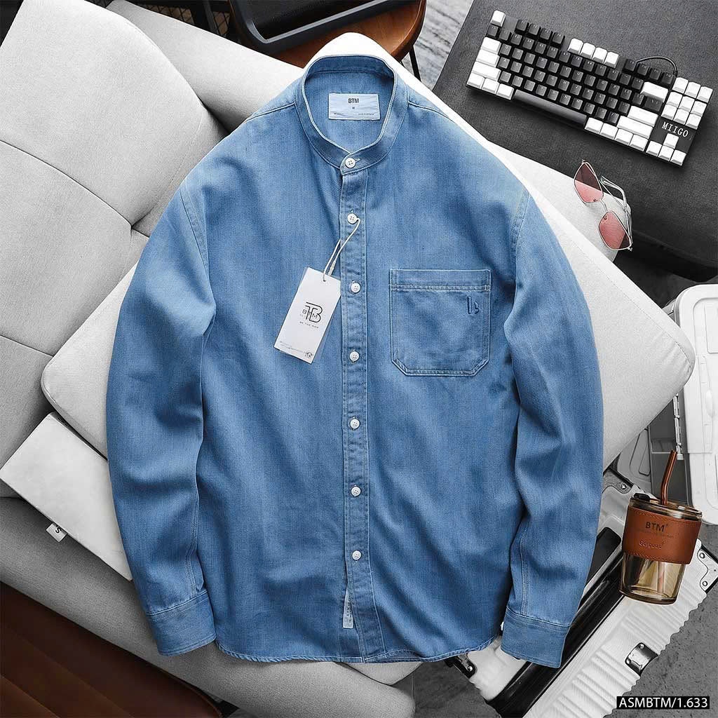 Áo sơ mi BTM denim maocollar shirt & logo