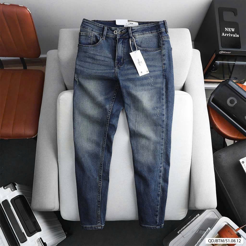 Quần jeans BTM dark blue form slimfit wash rách nhẹ