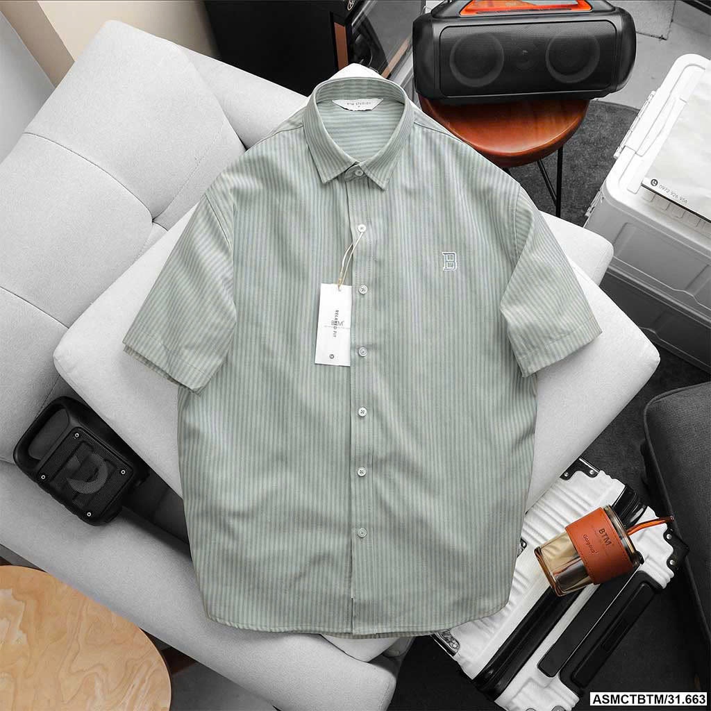 Áo Sơ Mi BTM Striped Logo Short Sleever Oxford Shirt