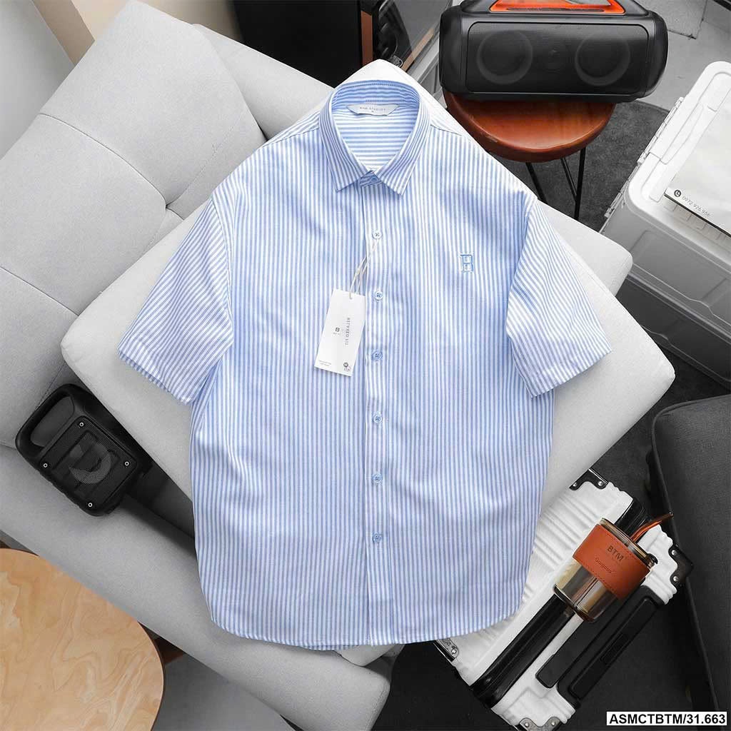 Áo Sơ Mi BTM Striped Logo Short Sleever Oxford Shirt