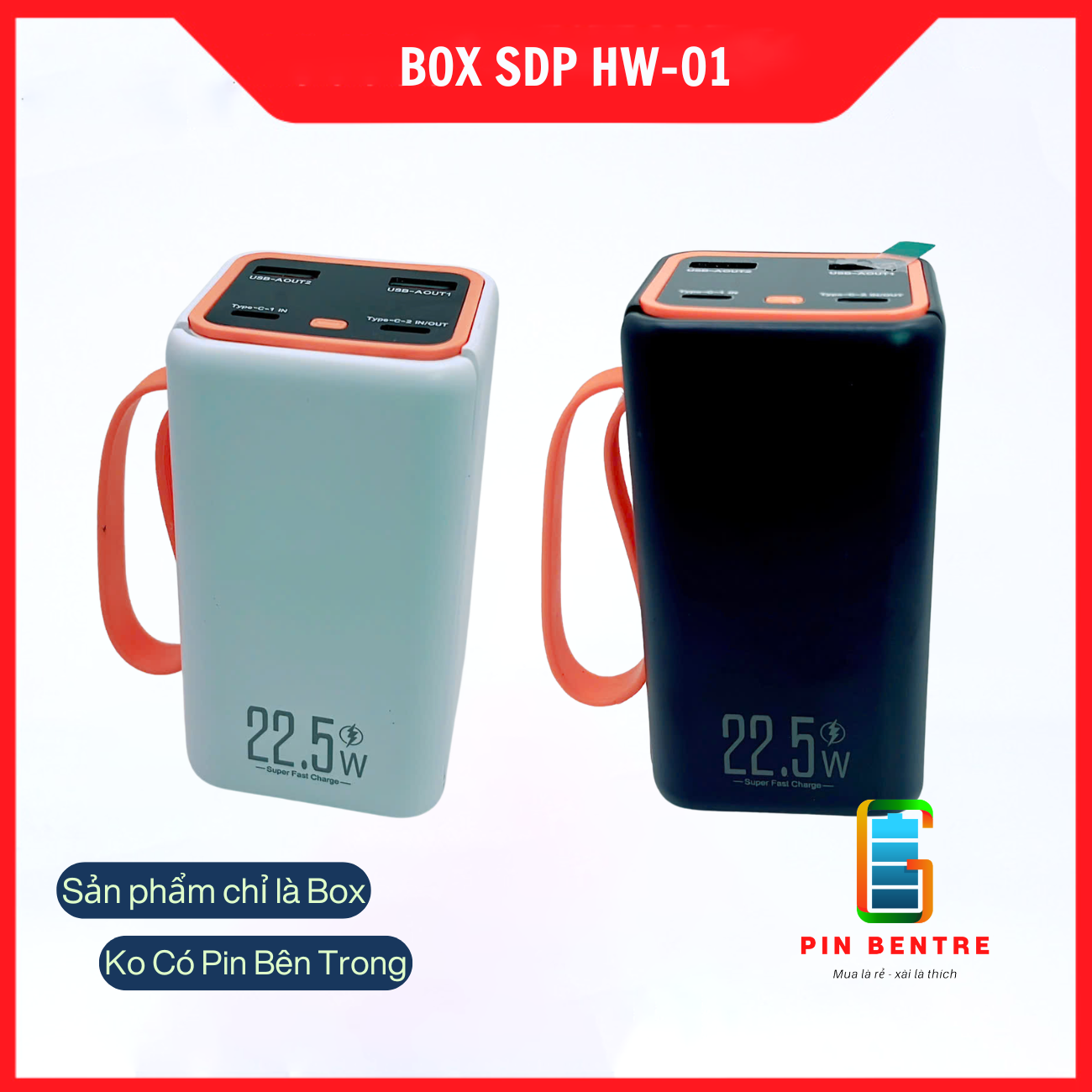 Box sạc dự phòng HW-01 22.5W chứa 4 Cell 21700 ( Chưa Pin,Vỏ Nhựa )