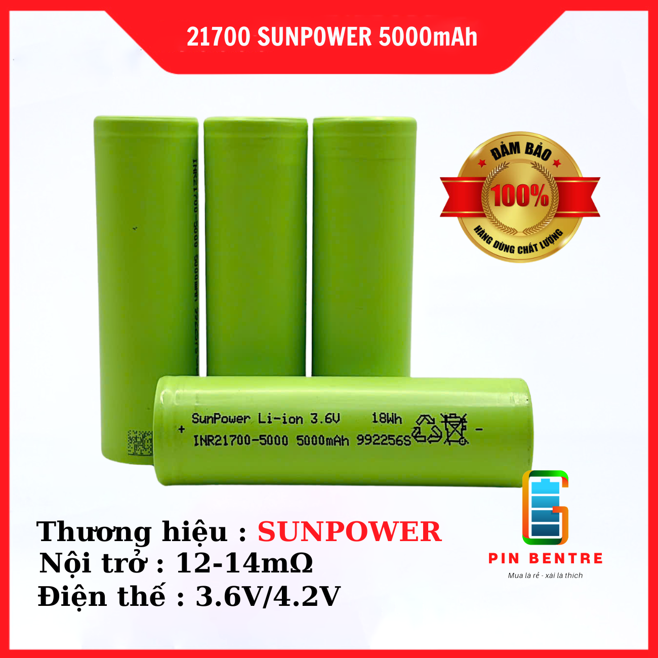 Cell Pin 21700 Sunpower 5000mah xả 6C hàng mới