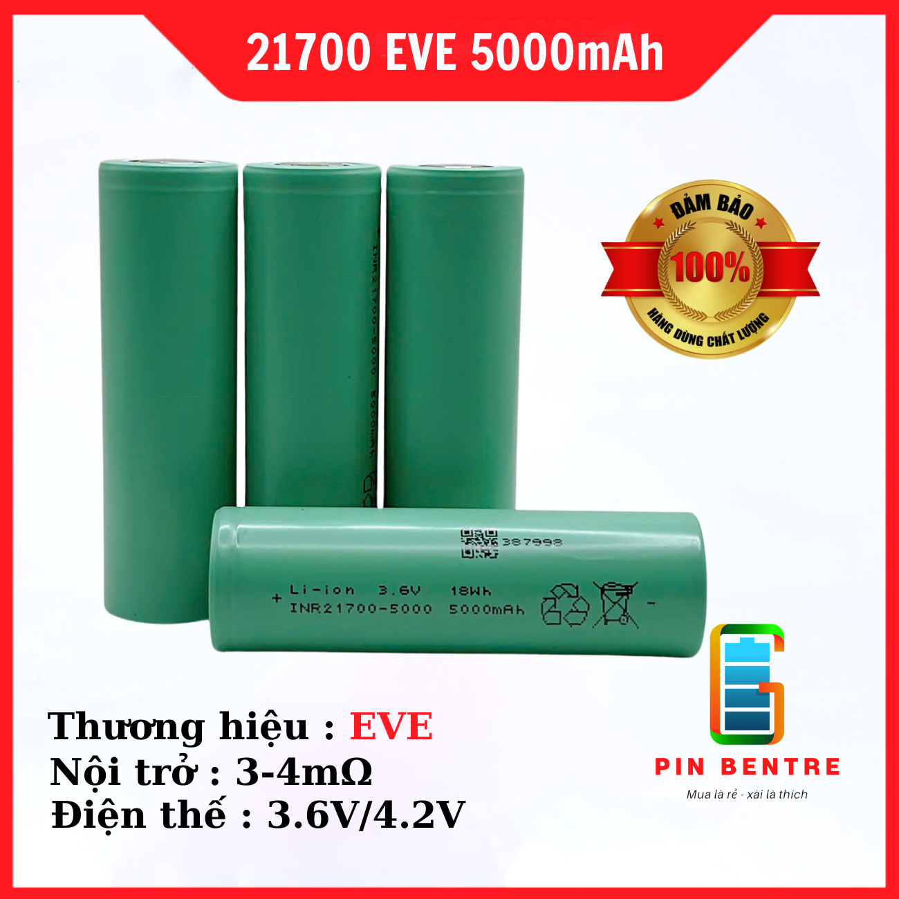 Cell Pin 21700 EVE 50PL 5000mah dòng xả 14C/70A hàng mới chính hãng
