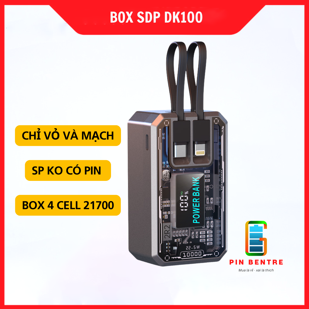 Box Sạc Dự Phòng DK100 20.000mAh Chứa 4 Cell Pin 21700 ( Ko Pin )