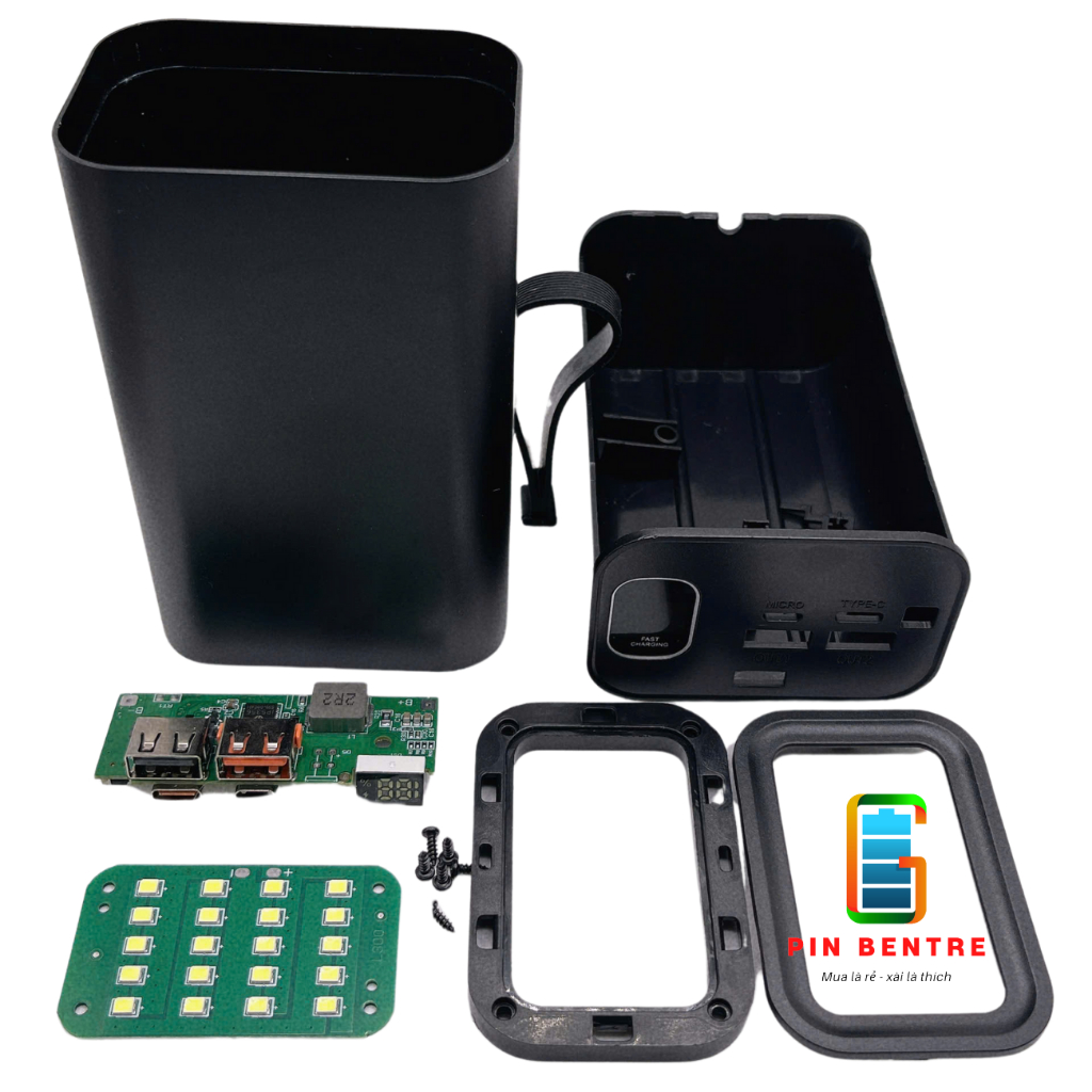 Box Sạc Sự Phòng 22.5W Vỏ Nhôm Chứa 6 Viên 21700