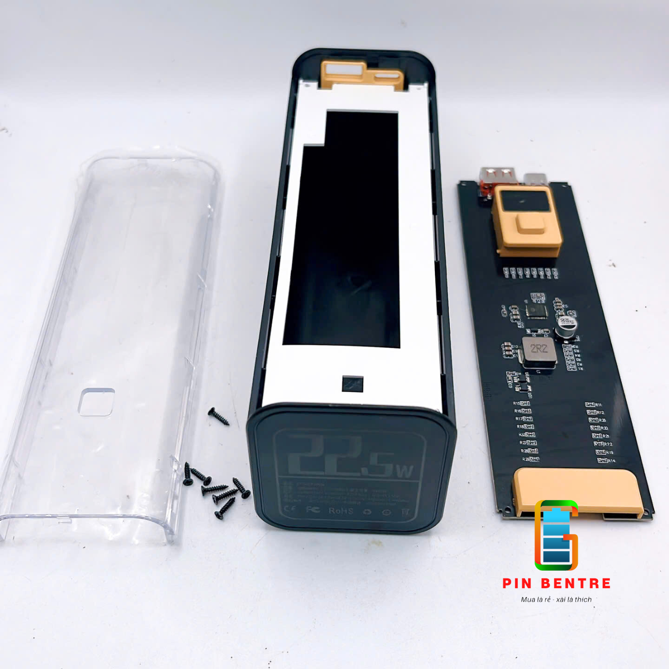 Box Sạc Dự Phòng Trong Suốt 22.5W Sử Dụng 8 Pin 21700