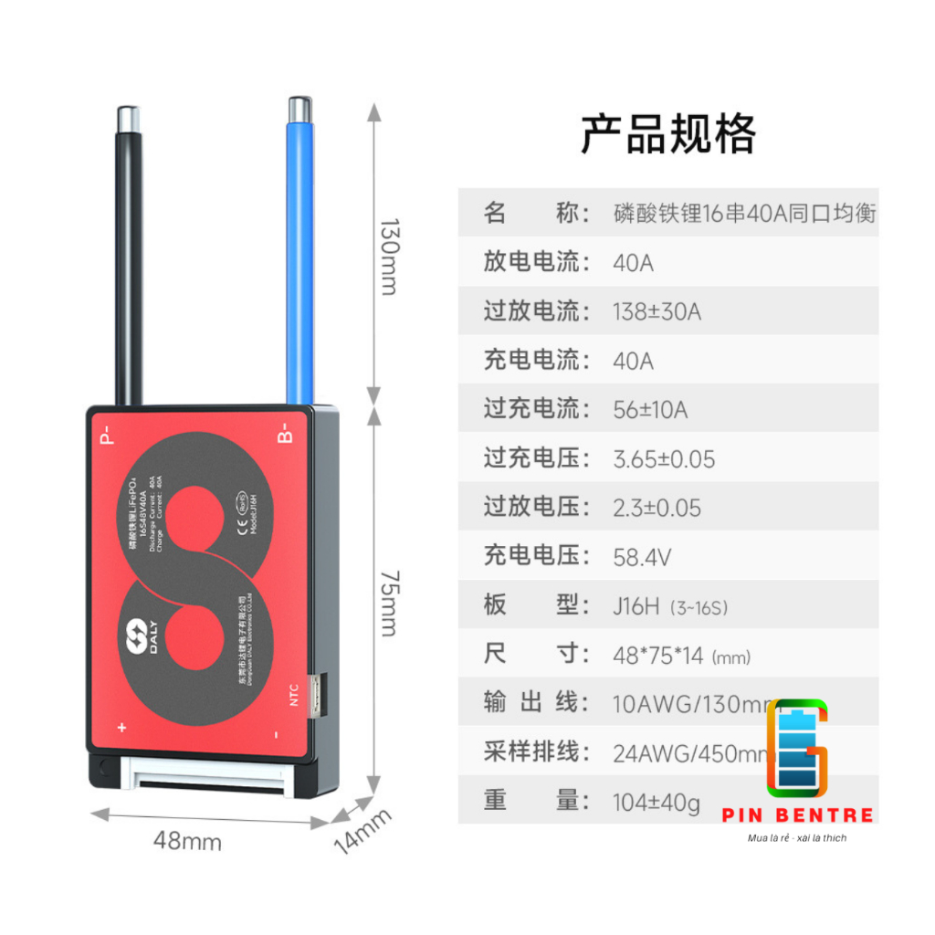 Mạch 16S 48V Pin sắt dòng xả 20A 30A 40A Daly cân bằng và bảo vệ Pin
