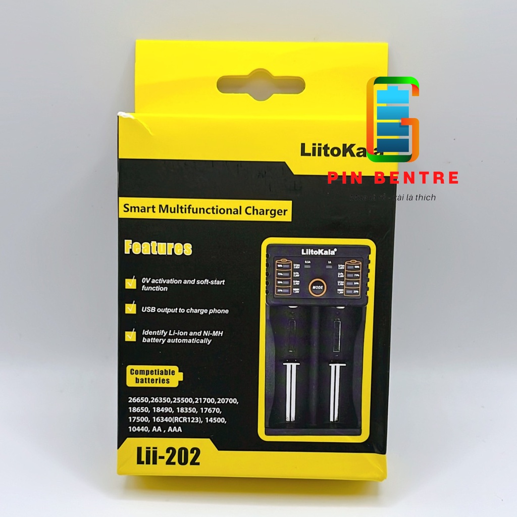 Bộ sạc đa năng LiitoKala lii-202 USB sạc Pin AAA,AA,Nimh 1.2V,Pin Li-ion 3.7V , Pin Li-fe 3.2V