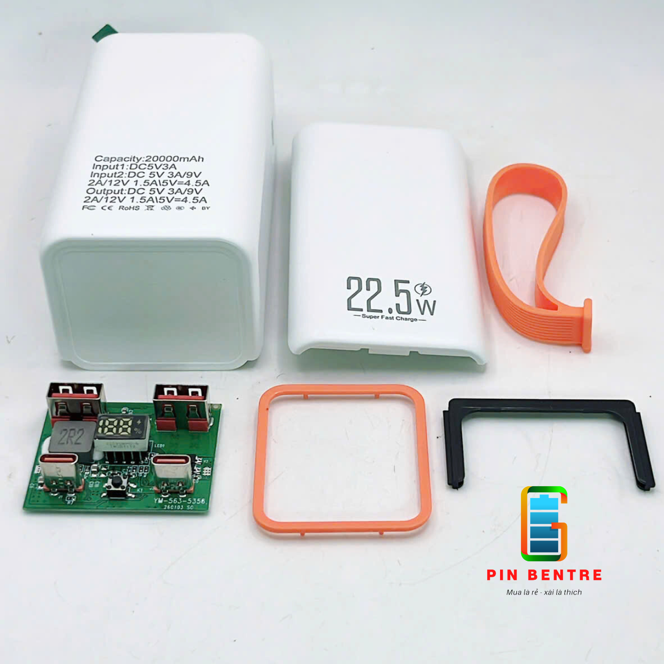 Box sạc dự phòng HW-01 22.5W chứa 4 Cell 21700 ( Chưa Pin,Vỏ Nhựa )