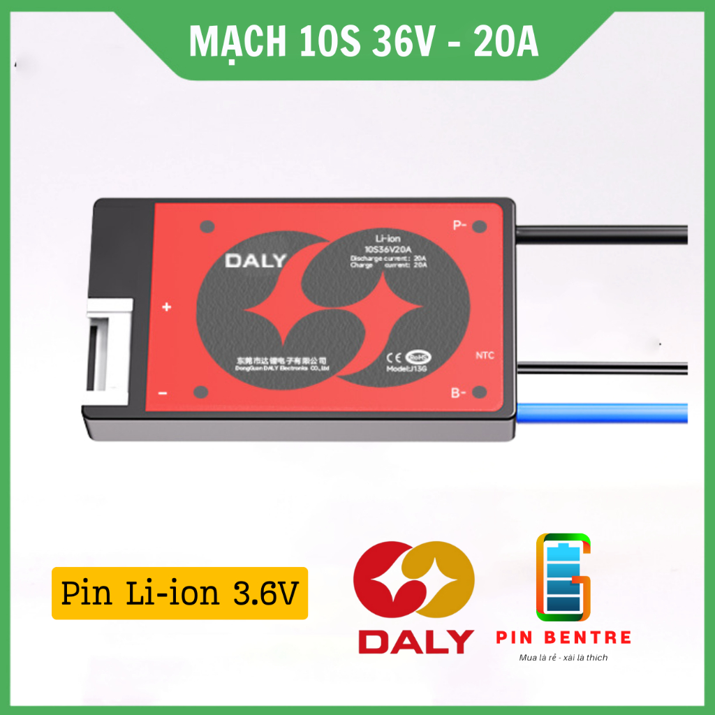 Mạch 10S 36V/42V - 20A BMS Daly cân bằng và bảo vệ Pin Li-ion 3.7V có NTC