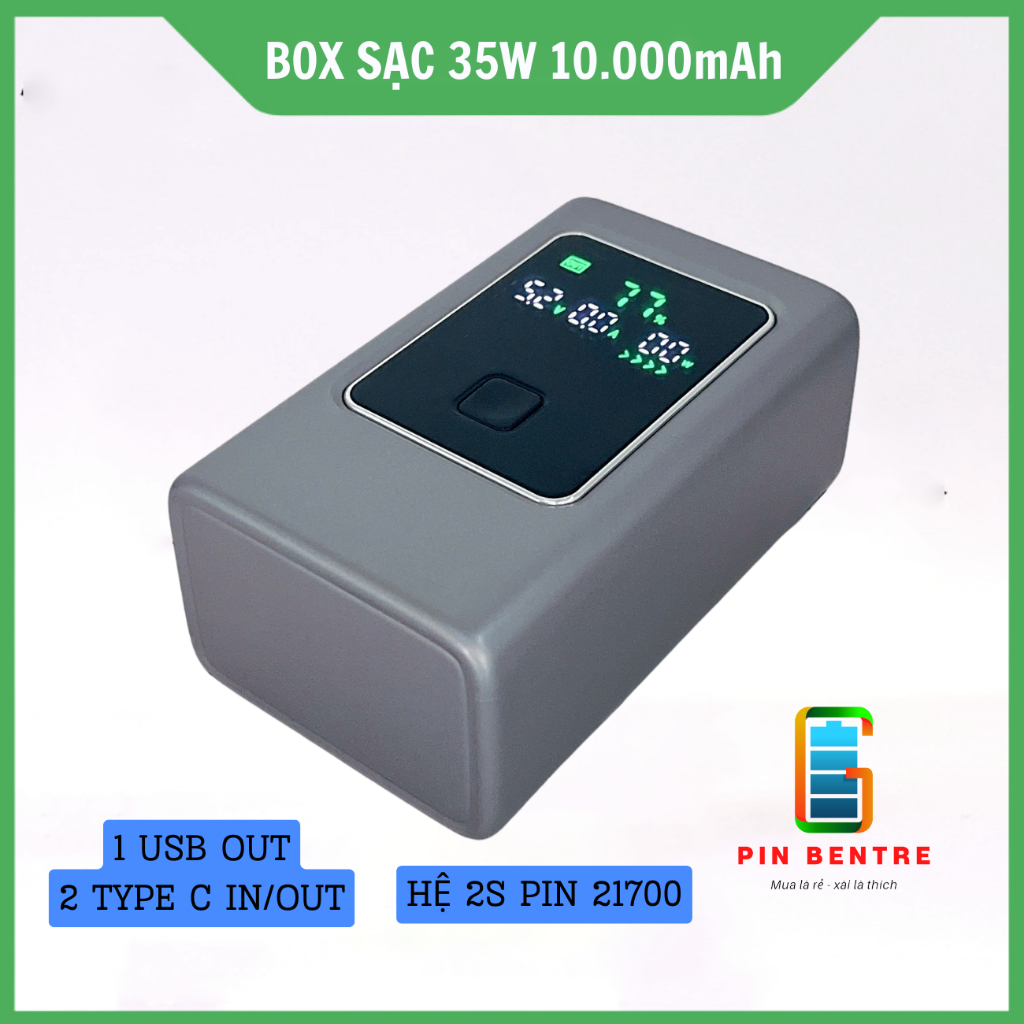 Box Sạc Dự Phòng Nhanh 35W Chứa 2 Viên 21700