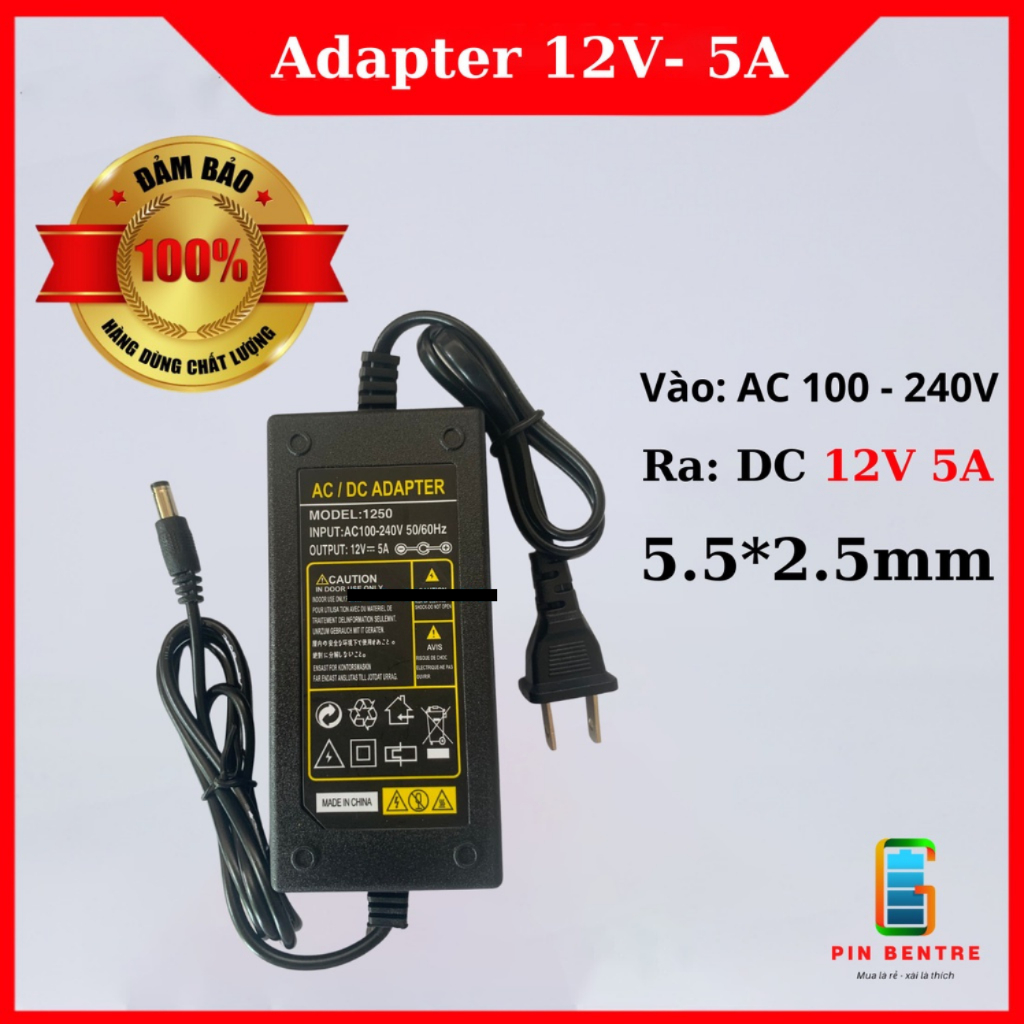 Nguồn Adapter 12V - 5A chân 5.5 * 2.5mm cho máy bơm,đèn Led
