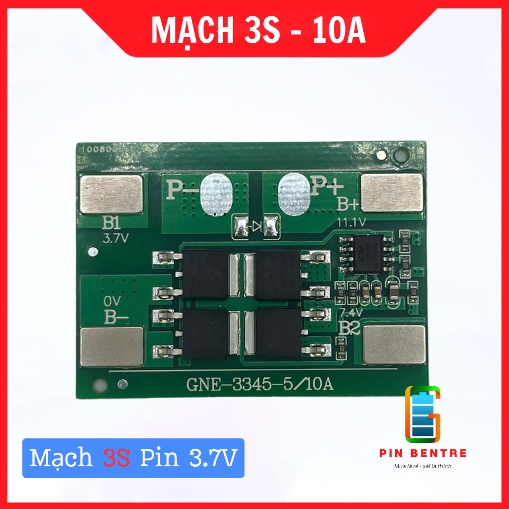 Mạch BMS 3S-10A 12.6V Sạc/Xả và Bảo Vệ Pin Li-ion 3.7V