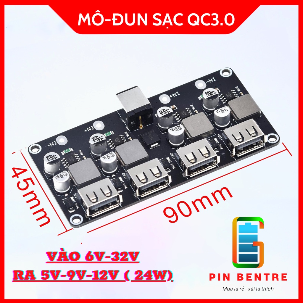 Mô-đun sạc nhanh QC3.0 với 4 Cổng USB 96W in DC 6V-30V