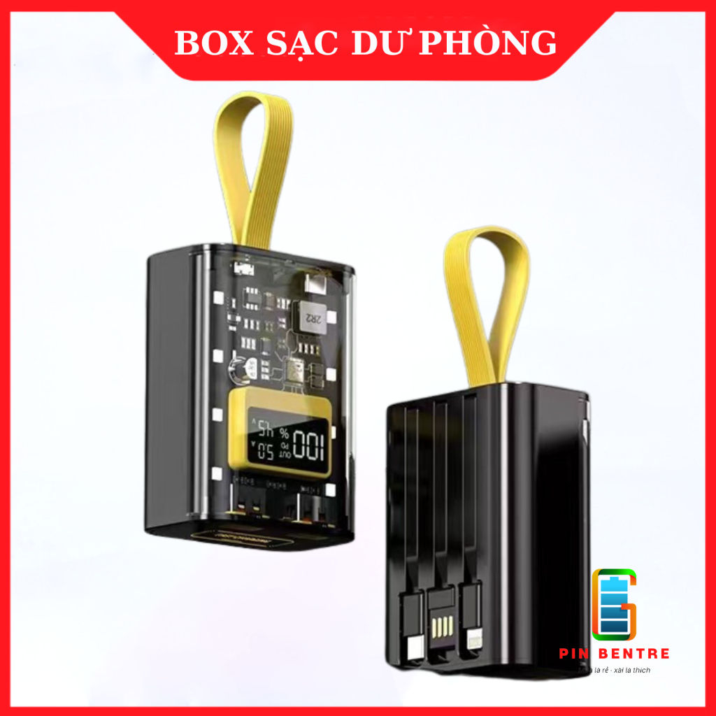 Box sạc dự phòng 3 Cell 18650 ( 2 Cell 21700 ) 22.5W kèm cáp sạc trong suốt