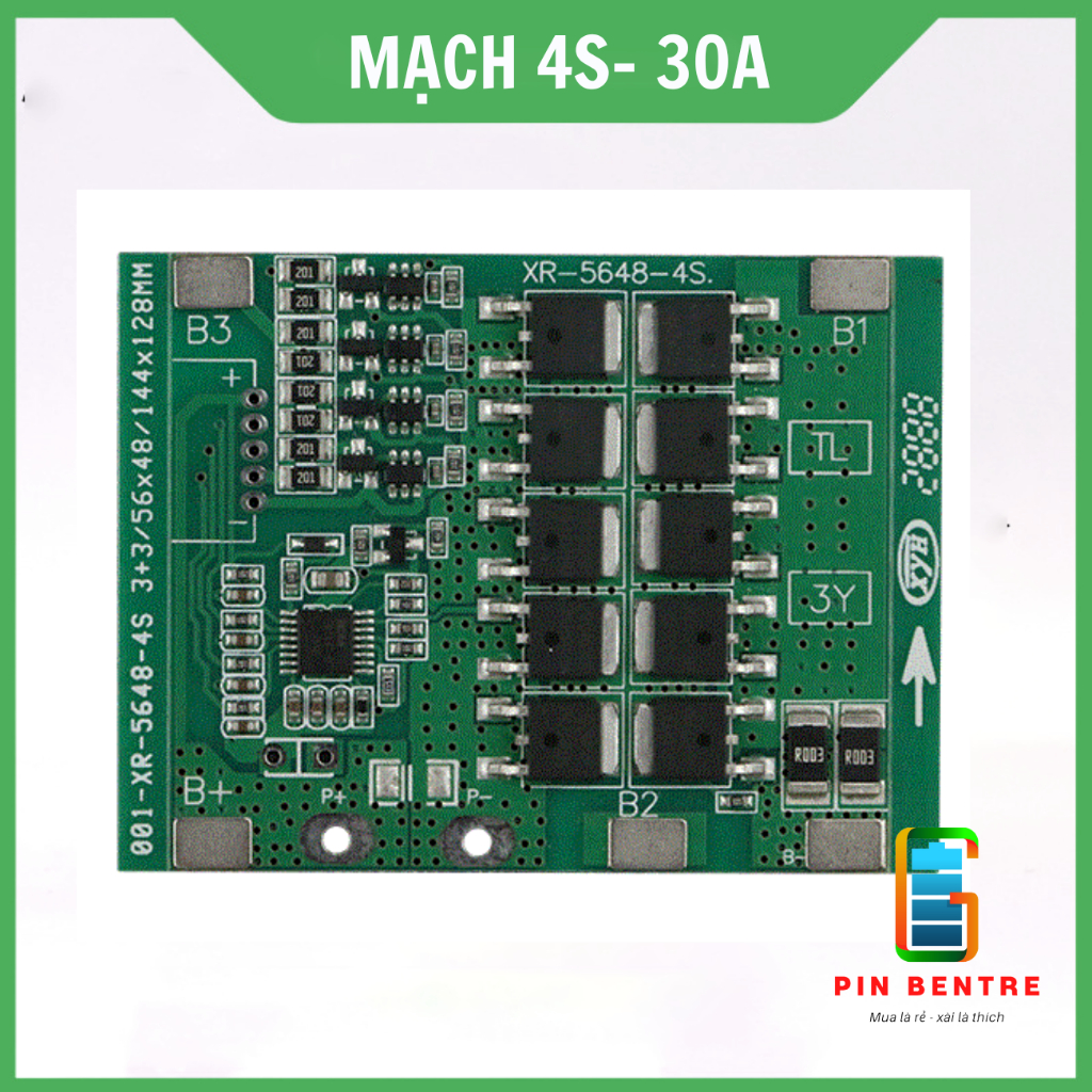 Mạch BMS 4S-30A 14.8V Sạc/Xả và Bảo Vệ Pin Li-ion 3.7V