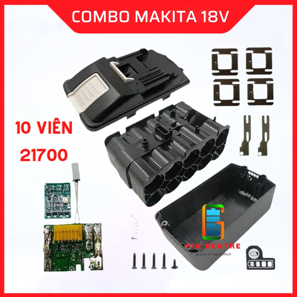 Combo Pin Makita 18V sử dụng 10 Viên 21700 có báo Pin