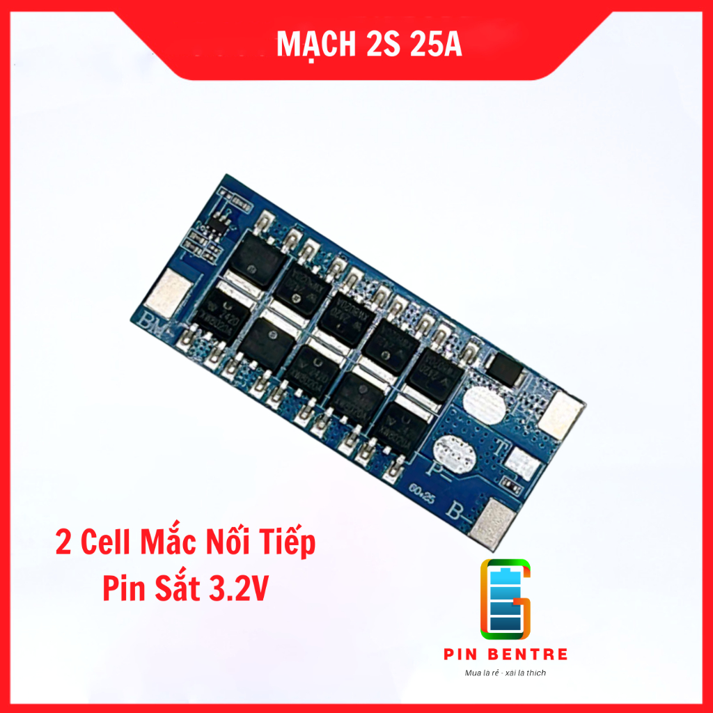 Mạch 2S 7.3V - 25A Bảo Vệ Sạc/Xả Pin Sắt 3.2V [PBT247]