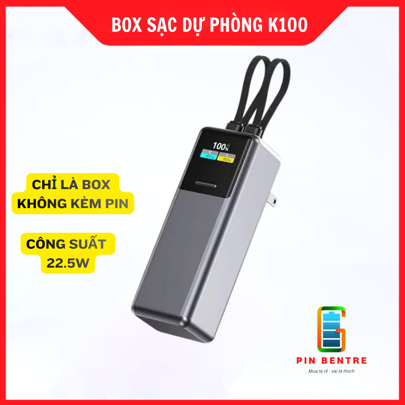 Box sạc dự phòng TFT 22.5W chứa 4 Cell 21700 kèm ổ cấm Sạc tiện lợi (PBT247)