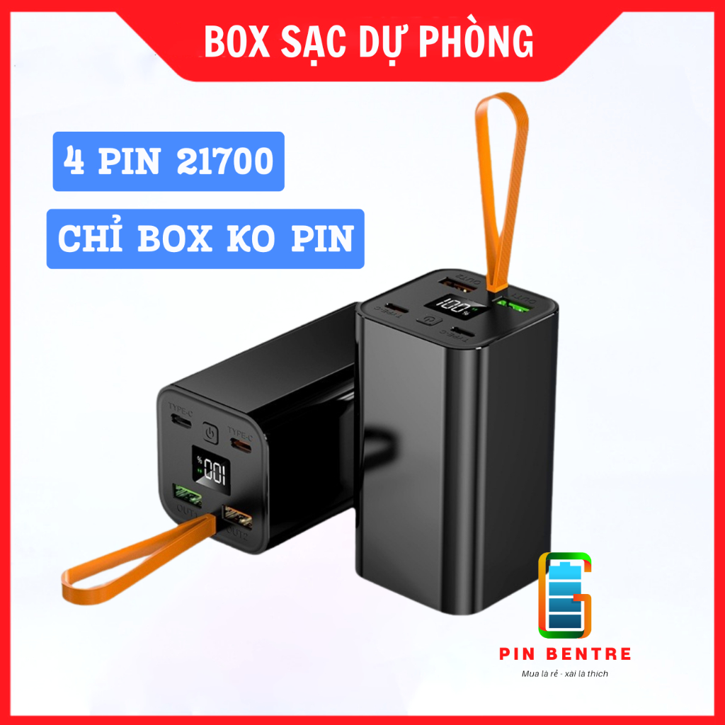Box Sạc Sự Phòng 22.5W Vỏ Nhôm Chứa 4 Viên 21700