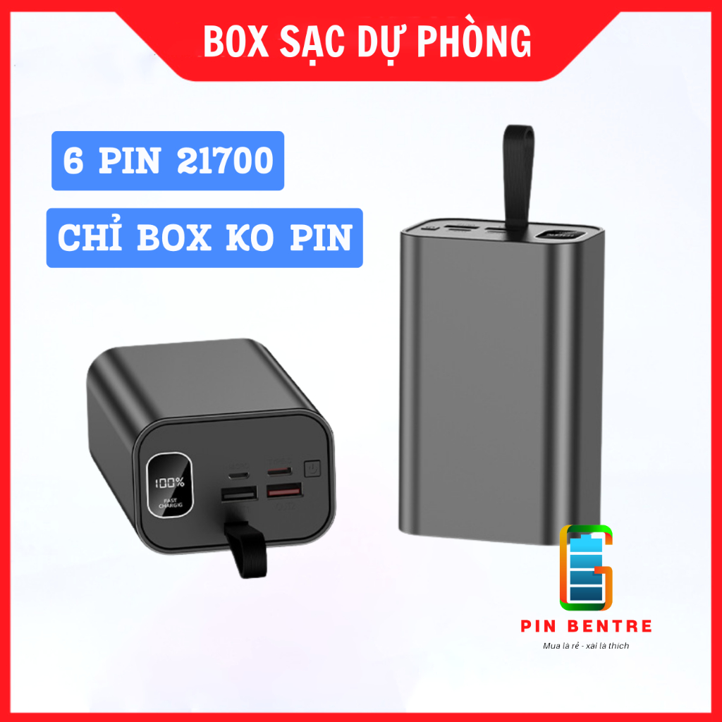 Box Sạc Sự Phòng 22.5W Vỏ Nhôm Chứa 6 Viên 21700