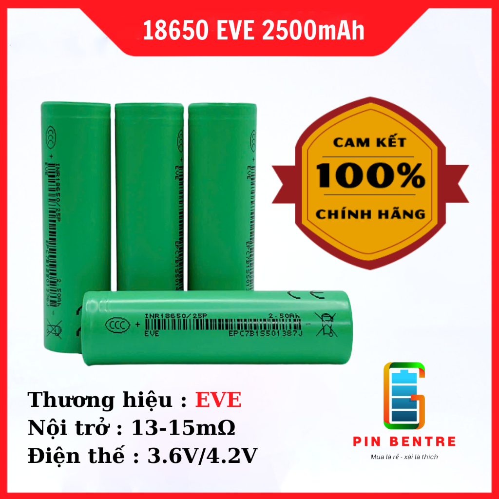 Cell pin 18650 EVE 25P 2500mah xả 15C/30A chính hãng EVE loại 1