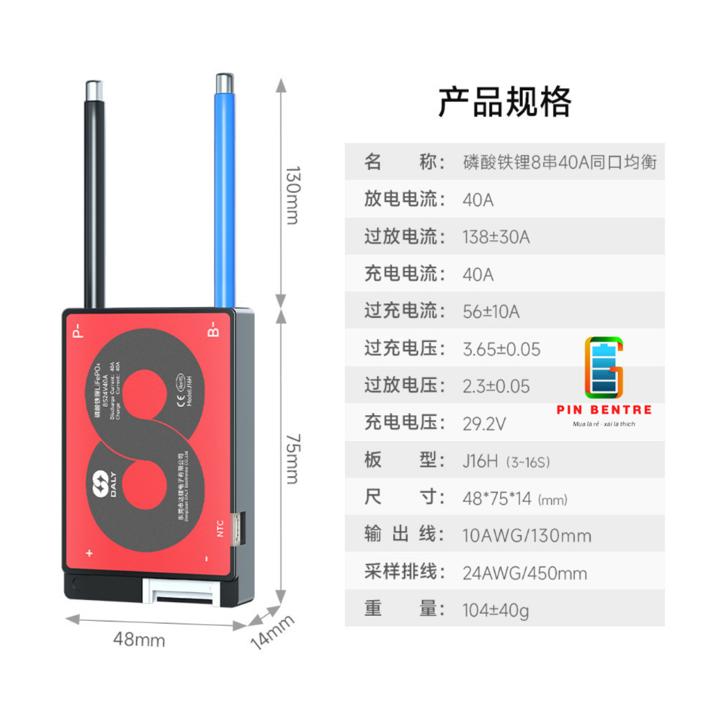 Mạch 8S DALY 24V/29.2V 20A 40A Daly Cân Bằng và Bảo Vệ Pin Sắt 3.2V Có Cảm Biến Nhiệt NTC