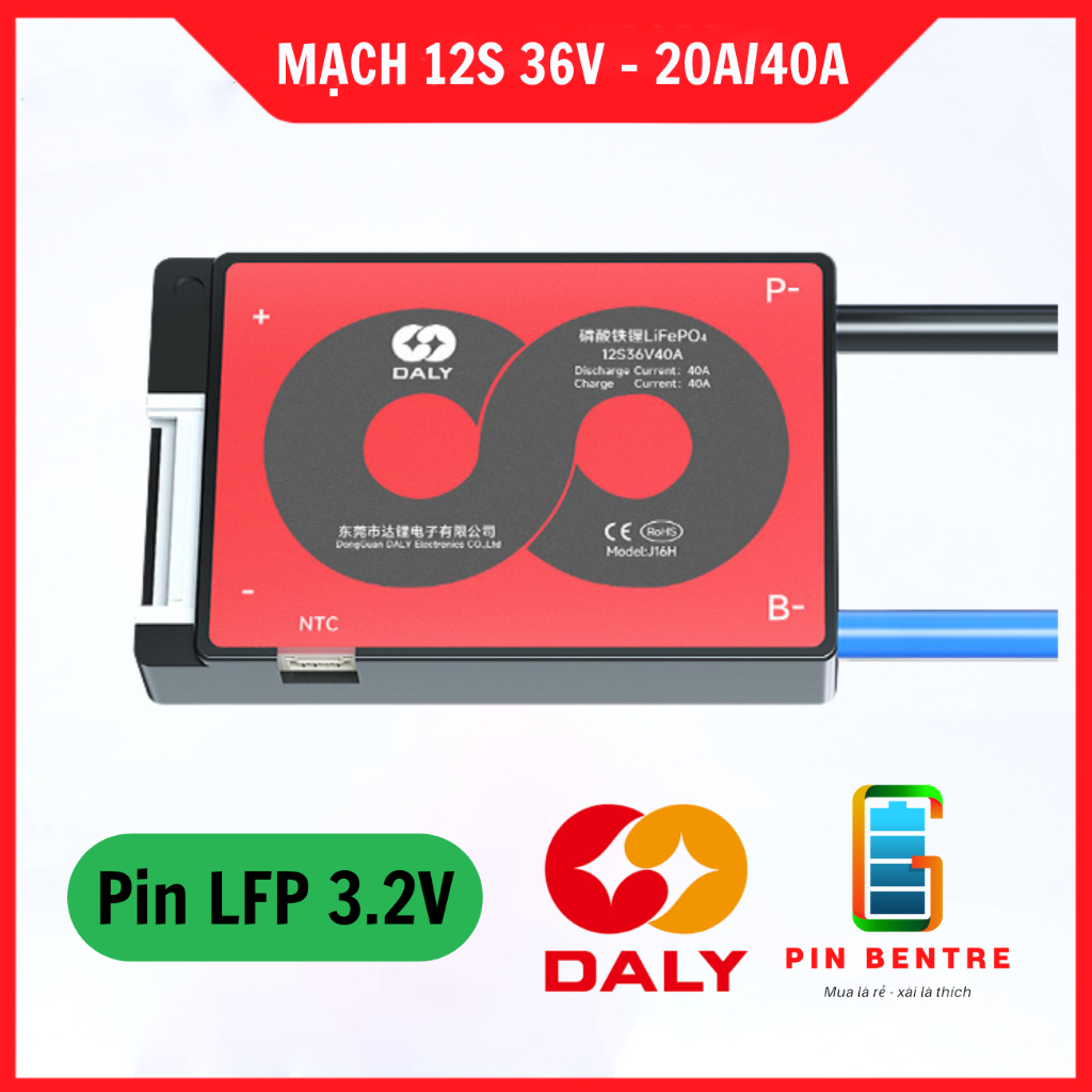 Mạch 12S 36V Pin Sắt dòng xả 20A 40A DALY BMS cân bằng và bảo vệ Pin