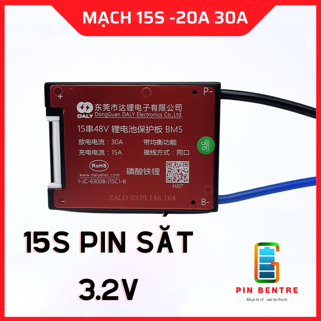 Mạch 15S 48V Pin sắt dòng xả 20A 30A Daly cân bằng và bảo vệ Pin