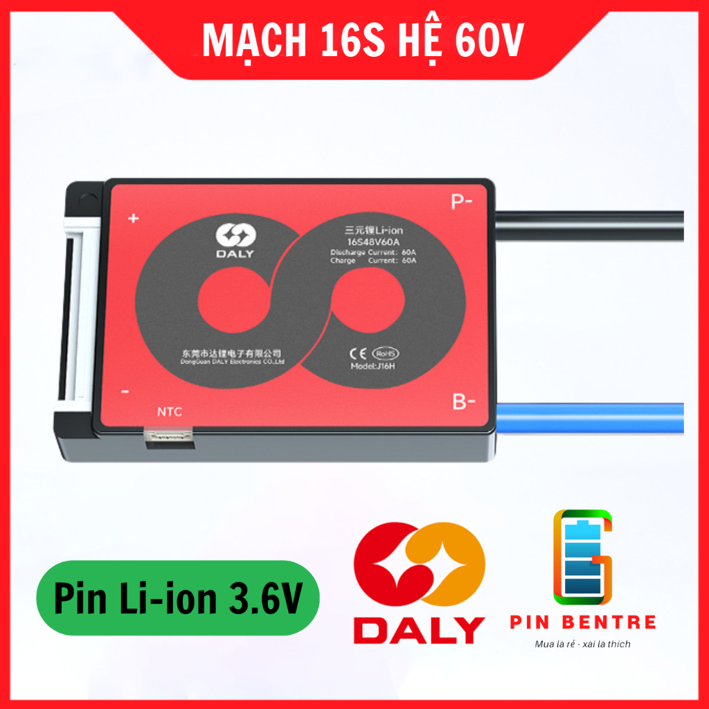 Mạch 16S 60V 40A 60A Daly cân bằng và bảo vệ Pin Li-ion 3.6V cho xe điện