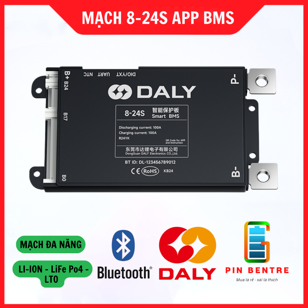 Mạch DALY 8S - 24S dòng 30A/100A quản lý Pin qua App BMS