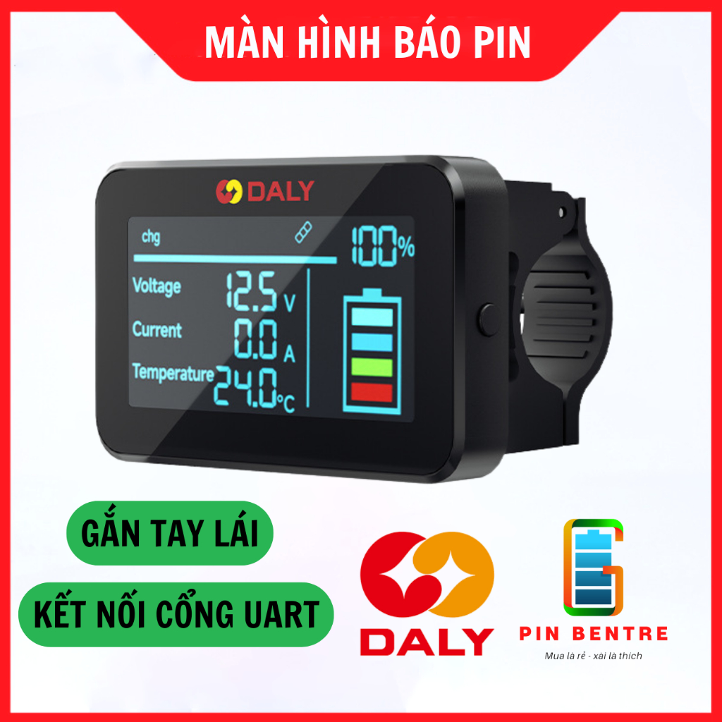 Màn hình báo Pin gắn tay lái dành cho mạch BMS DALY qua cổng UART