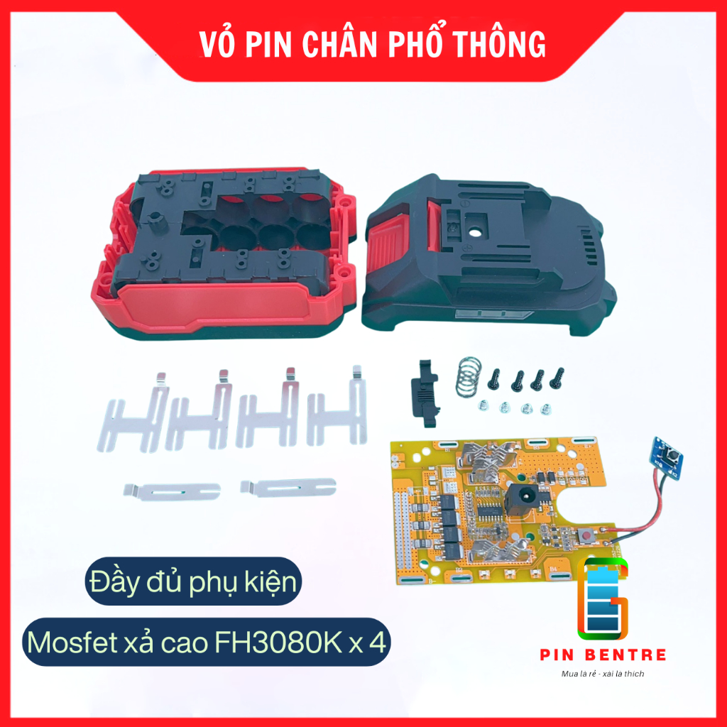 Vỏ pin Makita 18V/21V báo Led hông 5S1P-5S2P-5S3P sạc Adaptor